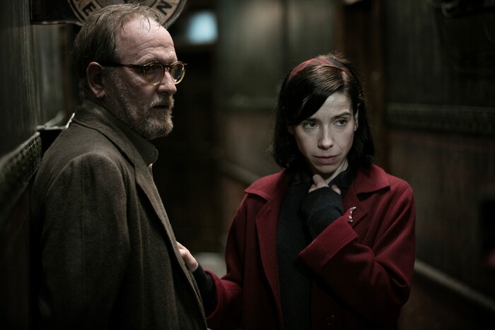 This image released by Fox Searchlight Pictures shows Richard Jenkins, left, and Sally Hawkins in a scene from the film "The Shape of Water." (Fox Searchlight Pictures via AP)