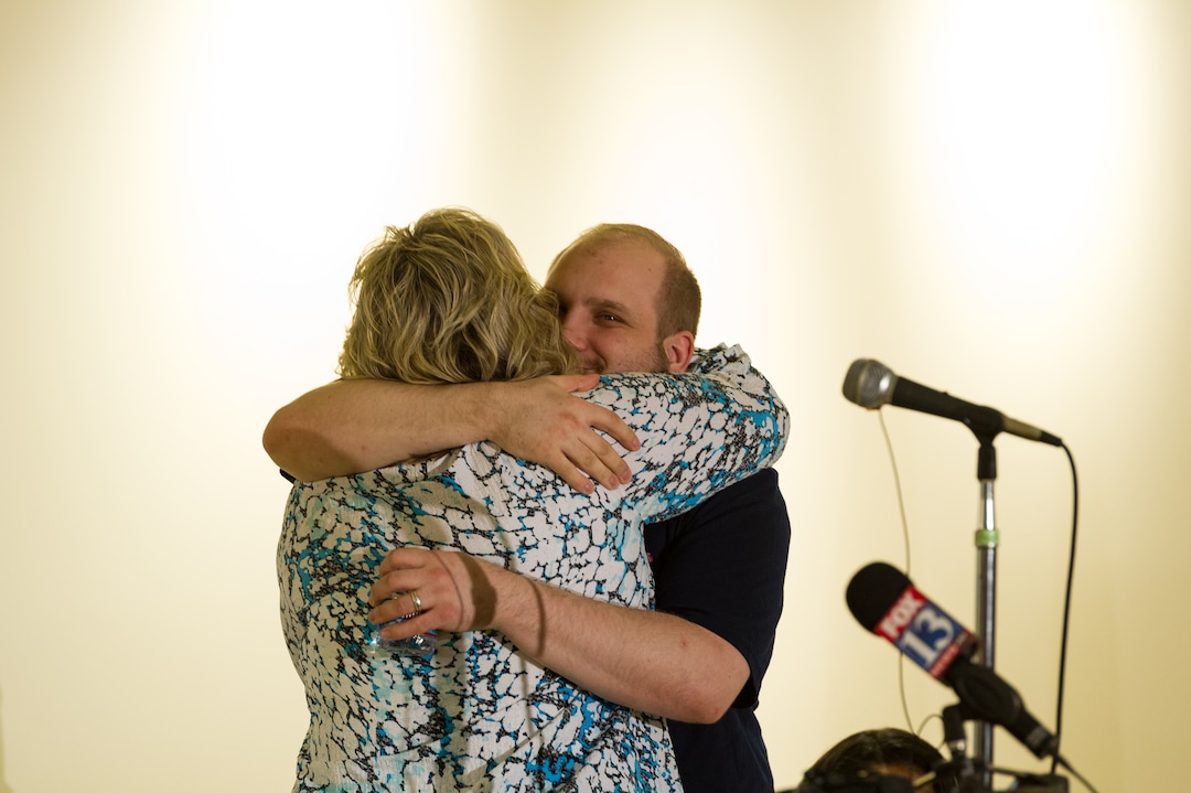 Alex Gallivan  |  Special to the Tribune Josh Holt and his mother Laurie celebrate his return to Utah in Riverton, Monday, May 28,2018