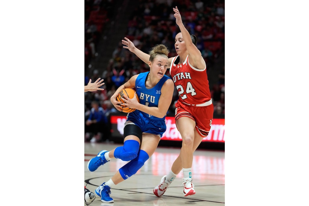 (Francisco Kjolseth | The Salt Lake Tribune) BYU freshman Amari Whiting competes against the University of Utah. Whiting has become the main starting point guard after Nani Falatea abruptly left the program.