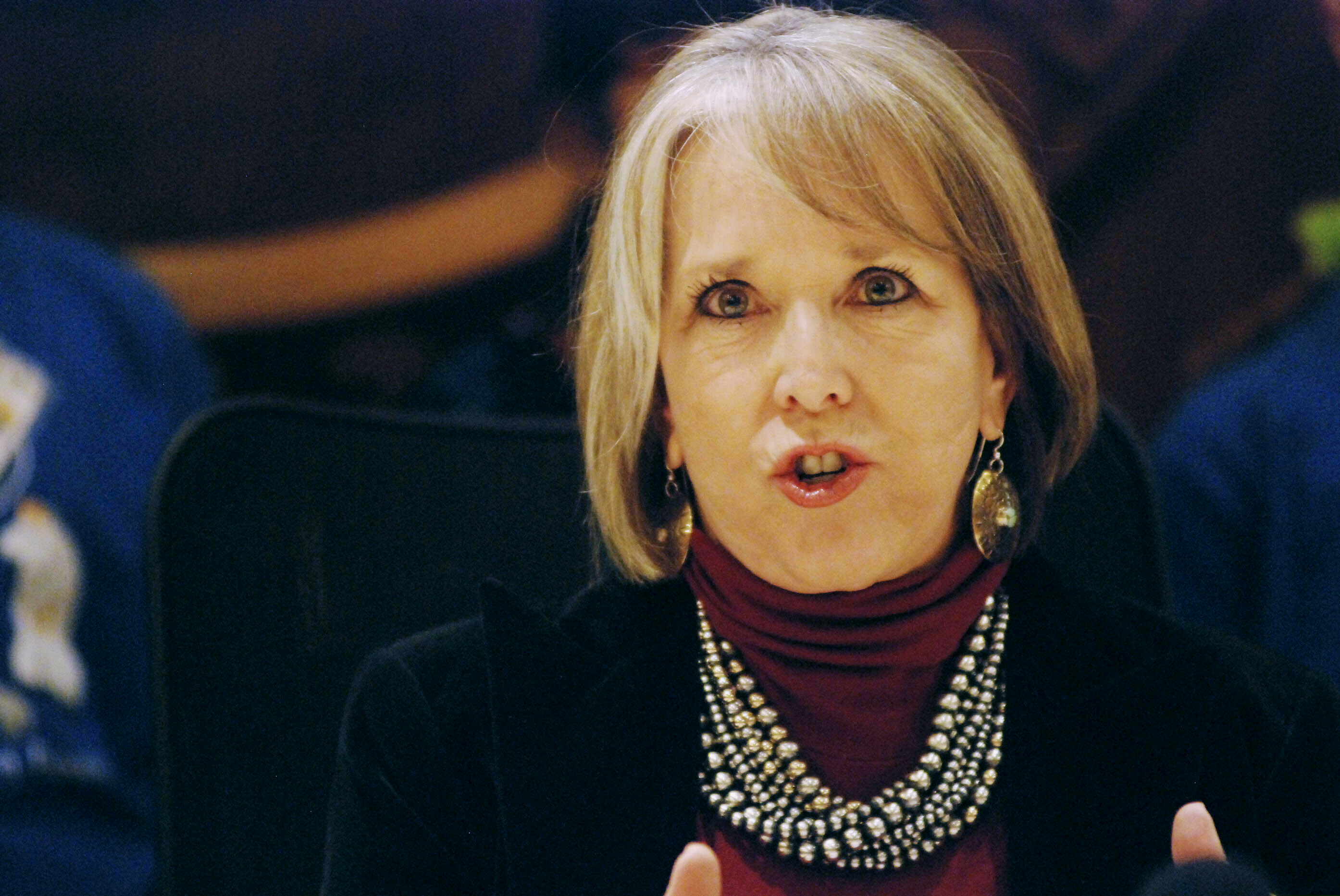 FILE - In this Tuesday, Jan. 29, 2019, file photo, New Mexico Gov. Michelle Lujan Grisham talks after signing an executive order for state agencies to aggressive pursue strategies to reduce greenhouse gas emissions in Santa Fe, N.M. Grisham ordered the withdrawal of the majority of the state's National Guard troops from the U.S. border with Mexico on Tuesday, Feb. 5, 2019, in a move that challenges President Donald Trump's description of a security crisis. (AP Photo/Morgan Lee, File)