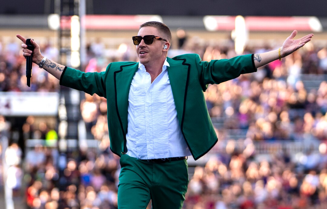 (Rick Egan | The Salt Lake Tribune)  Macklemore performs at Rice-Eccles Stadium, on Friday, Aug. 5, 2022.