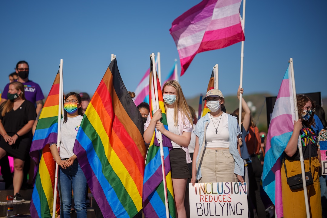 (Trent Nelson  |  The Salt Lake Tribune) A rally put on by Friends, Allies and Mentors of the LGBTQ+ Community, a nonprofit organization created by educators, at the state Capitol in Salt Lake City on Tuesday, May 18, 2021.