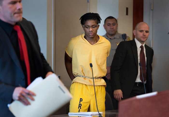 Scott Sommerdorf | The Salt Lake TribuneDefendant Gerald Grant enters 3rd District Judge Vernice Trease's courtroom to face sentencing for shooting and killing two men and a teenage boy inside an SUV in South Salt Lake nearly two years ago. Sentencing was in front of 3rd District Judge Vernice Trease, Thursday, March 8, 2018.