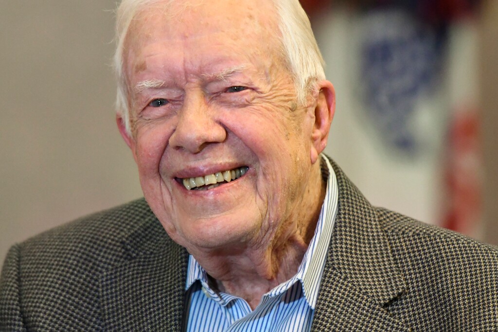 (AP Photo/John Amis) Former President Jimmy Carter, 93, sits for an interview about his new book "Faith: A Journey For All" which will debut at no. 7 on the New York Times best sellers list, pictured before a book signing Wednesday, April 11, 2018, in Atlanta.
