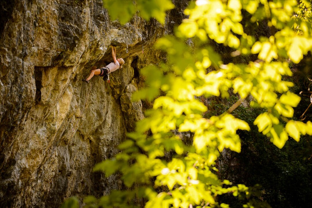 (Trent Nelson | The Salt Lake Tribune)  
Victoria Brunner rock climbing in American Fork Canyon, Tuesday July 17, 2018.
