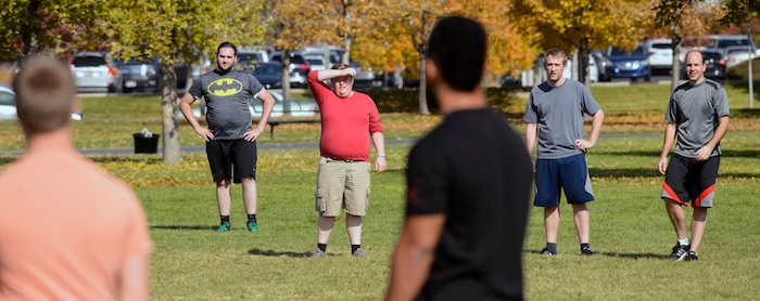 (Steve Griffin  |  The Salt Lake Tribune)  Xima Software employees play a game of Ultimate Frisbee during lunchtime on River Front Parkway in South Jordan Friday October 13, 2017.