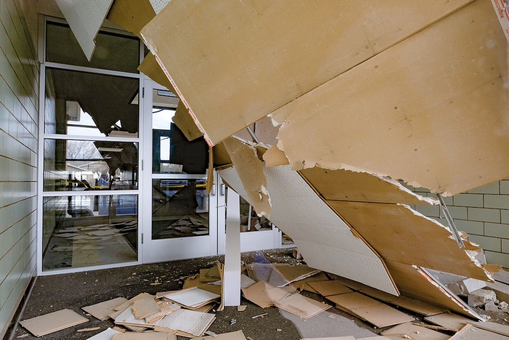 (Francisco Kjolseth  |  The Salt Lake Tribune) West Lake Jr. High sustained extensive damage during the 2020 earthquake.