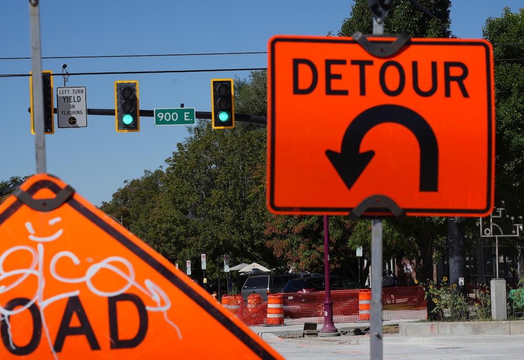 (Bethany Baker | The Salt Lake Tribune) The 9th and 9th intersection remains closed as construction continues in Salt Lake City on Thursday, Sept. 7, 2023. The intersection will open to vehicle traffic Friday.