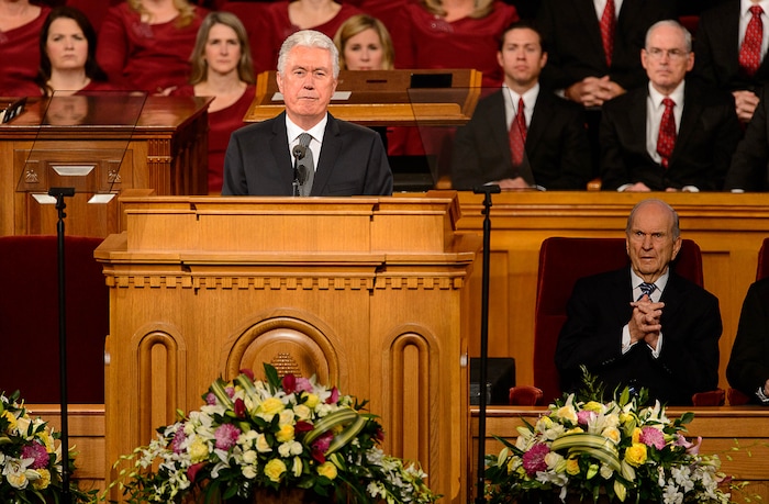 (Trent Nelson | The Salt Lake Tribune)  President Dieter F. Uchtdorf conducts funeral services for Elder Robert D. Hales at the Salt Lake Tabernacle in Salt Lake City Friday October 6, 2017.