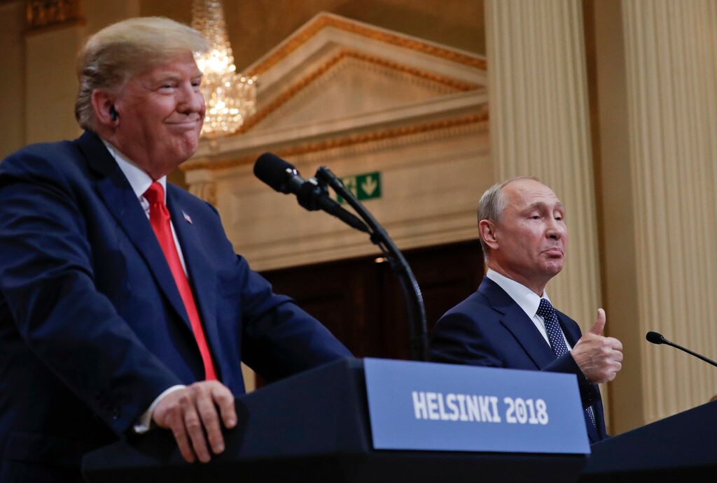 (Pablo Martinez Monsivais | AP file photo)
In this July 16, 2018, photo, Russian President Vladimir Putin, right, and U.S. President Donald Trump give a joint news conference at the Presidential Palace in Helsinki, Finland. For the past three years, the administration has careered between President Donald Trump's attempts to curry favor and friendship with Vladimir Putin and longstanding deep-seated concerns about Putin's intentions.