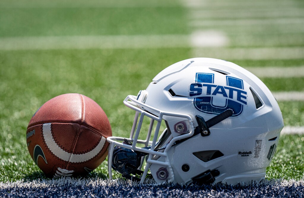(Rick Egan | The Salt Lake Tribune)  Merlin Olsen Field at Maverick Stadium Utah State University, on Thursday, Aug. 1, 2024.