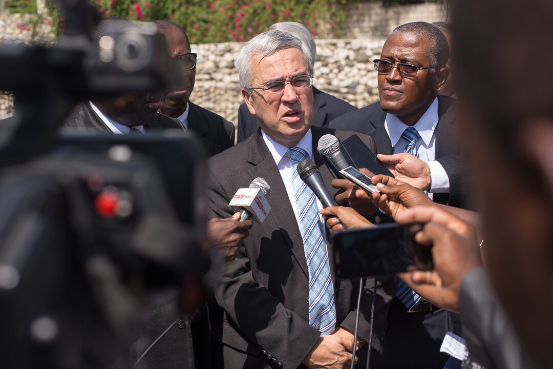 (Courtesy The Church of Jesus Christ of Latter-day Saints)  Officials with The Church of Jesus Christ of Latter-day Saints broke ground on a temple in Port-au-Prince, Haiti, on Saturday. Walter Gonzalez directed the groundbreaking.