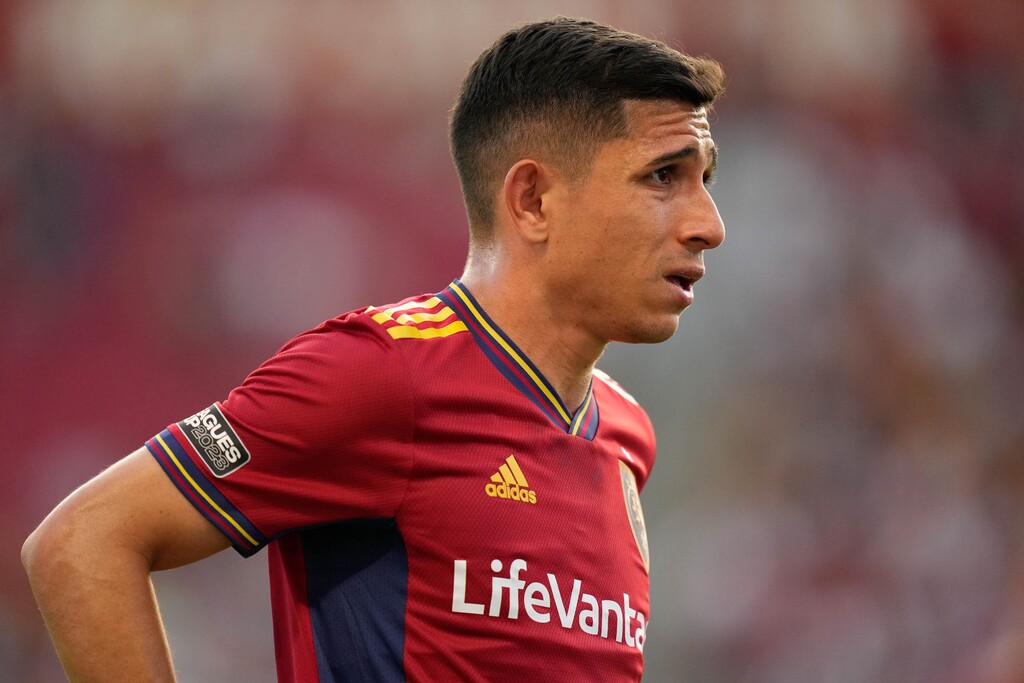 (Francisco Kjolseth | The Salt Lake Tribune) Real Salt Lake forward Jefferson Savarino (10) during the first half of a Leagues Cup soccer matchup agains the Seattle Sounders Saturday, July 22, 2023, in Sandy, Utah.