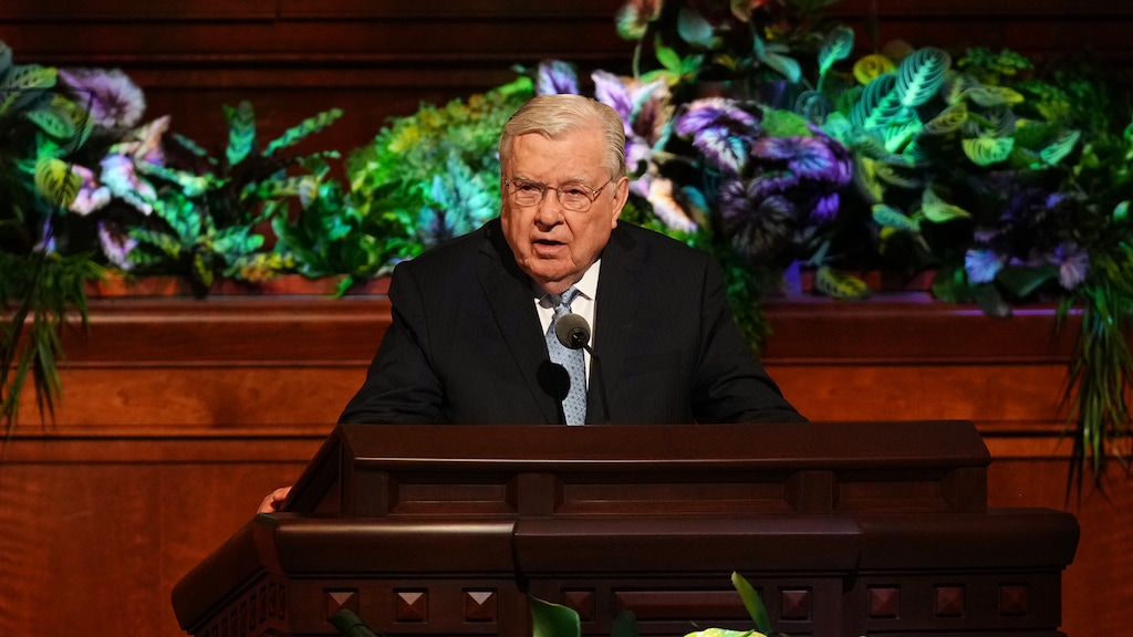 (The Church of Jesus Christ of Latter-day Saints)
Apostle M. Russell Ballard speaks at General Conference in April 2022.