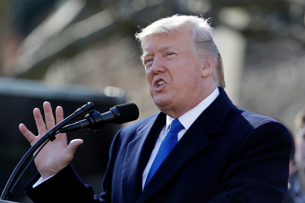 President Donald Trump speaks to the March for Life participants from the Rose Garden of the White House, Friday, Jan. 19, 2018, in Washington. (AP Photo/Evan Vucci)