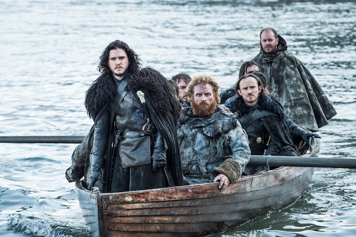FILE - This file image released by HBO shows Kit Harington as Jon Snow, left, in a scene from "Game of Thrones." "Game of Thrones" was one of the hottest topics on Facebook in 2015. (Helen Sloan/HBO via AP, File)