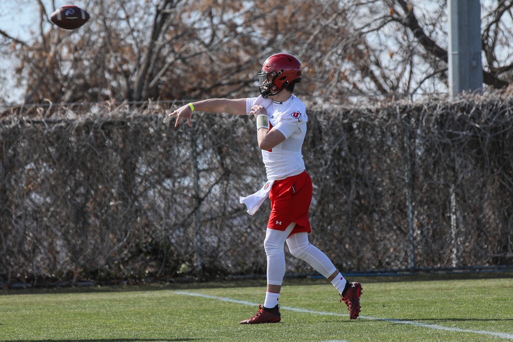 (University of Utah Athletics) Quarterback Charlie Brewer participates in Utah football spring practice, Monday, March 15, 2021.