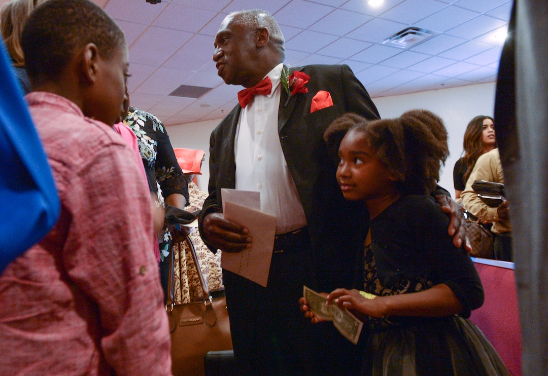 (Leah Hogsten  |  The Salt Lake Tribune) The Rev. France A. Davis celebrates his 44th anniversary as pastor at Calvary Baptist Church with members of his congregation, Sunday, April 22, 2018. 