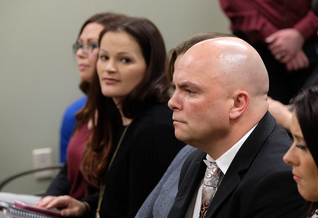 Francisco Kjolseth | The Salt Lake TribunePolygamist Joe Darger, right, attends a hearing for HB99, a bill amending Utah's bigamy statute, as it goes back to the House Judiciary Committee for another hearing at the Utah Capitol on Tuesday, Feb. 7, 2017. At left are Luanne Cooper, a former member of the Polygamist Kingston clan and Jessica Christensen of the show "Escaping Polygamy." 