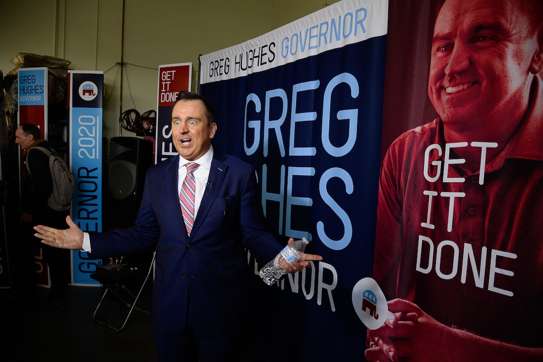 (Francisco Kjolseth  |  The Salt Lake Tribune) Former House Speaker Greg Hughes announces his campaign for governor at Dee's Automotive in Murray on Wednesday, Jan. 8, 2020.