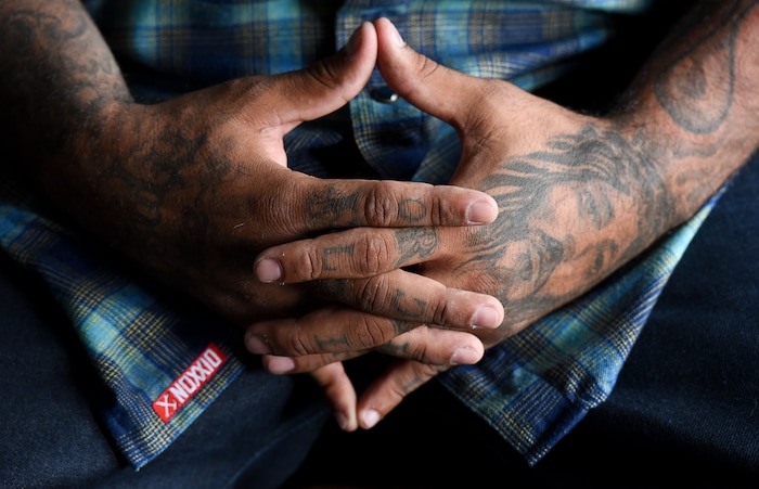 (Francisco Kjolseth  |  The Salt Lake Tribune)  Vincent "Rocco" Vargas a local entrepreneur/actor who's in the cast of the new FX series "Mayans M.C." (which is sort of a continuation of "Sons of Anarchy"), hangs out at his business, Throwbacks Barber Company in Salt Lake City recently as he talks about the arc of his life from a military background to acting. 