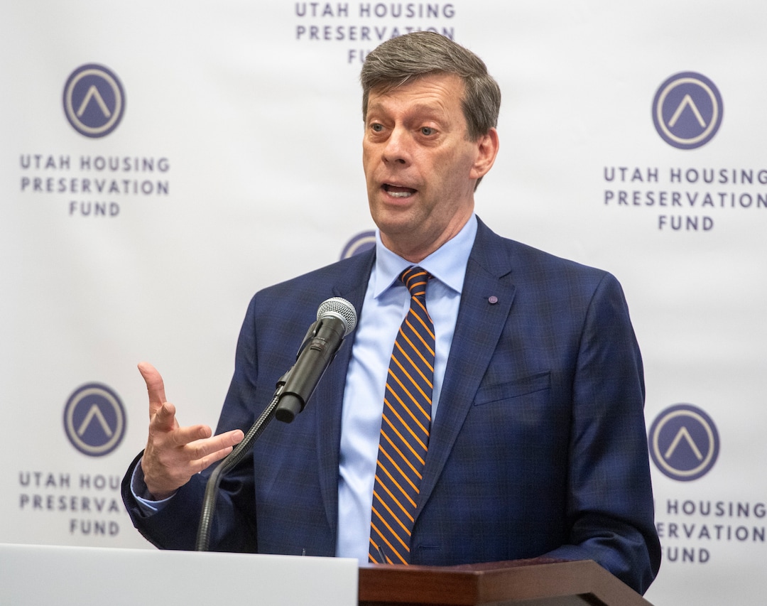 (Rick Egan  |  The Salt Lake Tribune)    Marion Willey, CEO, Utah Nonprofit Housing Corporation says a few words about the $100 million private-sector driven effort to preserve affordable housing in Utah, at a news conference at the Utah State Capitol, Monday March 2, 2020
