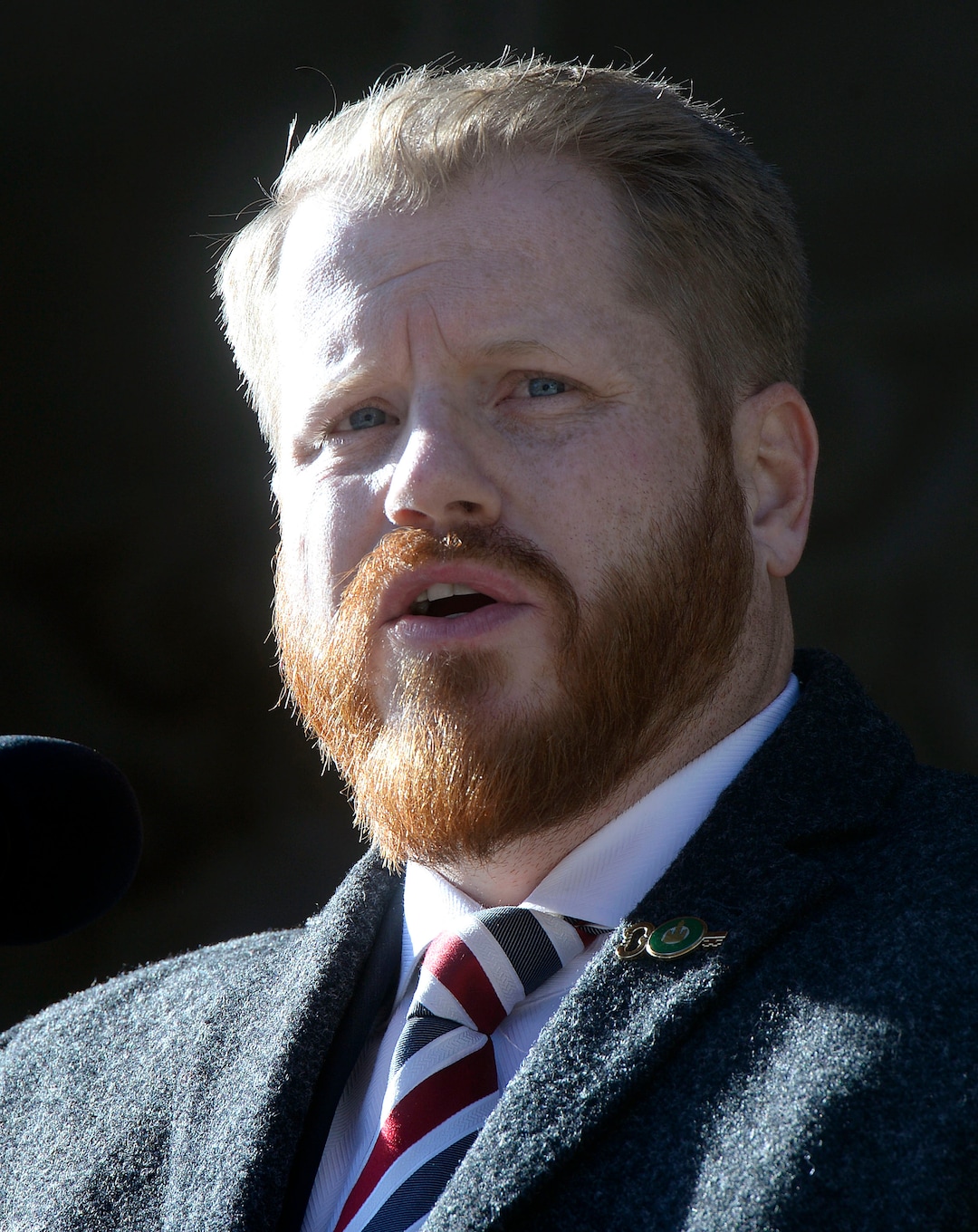 (Al Hartmann  |  The Salt Lake Tribune) 	Re-elected City Council Member James Rogers speaks after taking the oath of office in ceremony outside the City-County Building Tuesday Jan. 2.  