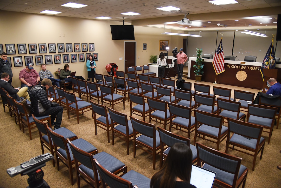 (Francisco Kjolseth  |  The Salt Lake Tribune)  U.S. Senator Mitt Romney gets ready to hold a town hall meeting in the Davis County Commissioner Chambers, Tuesday, January 22, 2019, to hear from local residents.