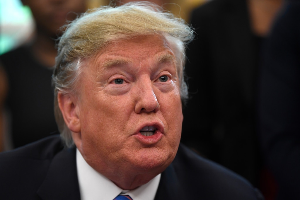President Donald Trump speaks as he welcomes members of the Baylor women's basketball team, who are the 2019 NCAA Division I Women's Basketball National Champions, to the Oval Office of the White House in Washington, Monday, April 29, 2019. (AP Photo/Susan Walsh)