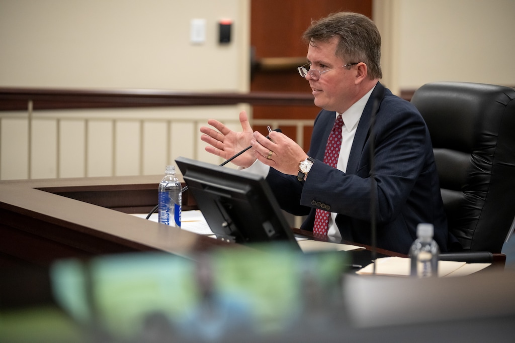 (Trent Nelson | The Salt Lake Tribune) Jay Jorgensen speaks to the Senate Judicial Confirmation Committee during a hearing on two of Gov. Spencer Cox's nominees to the Supreme Court — Jorgensen and Stephen Dent, in Salt Lake City on Friday, June 12, 2026.