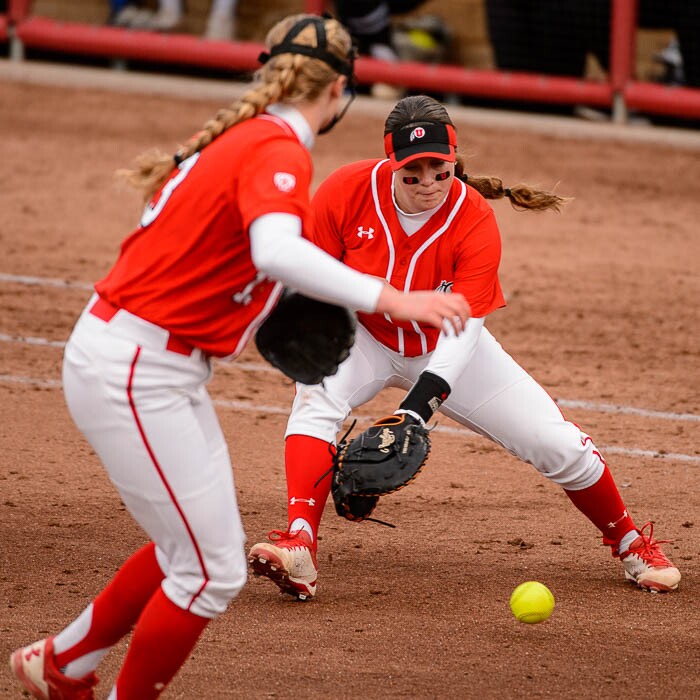 (Trent Nelson | The Salt Lake Tribune)  Utah Utes host the BYU Cougars, NCAA softball in Salt Lake City, Wednesday April 18, 2018. Utah's Alyssa Palacios (42).
