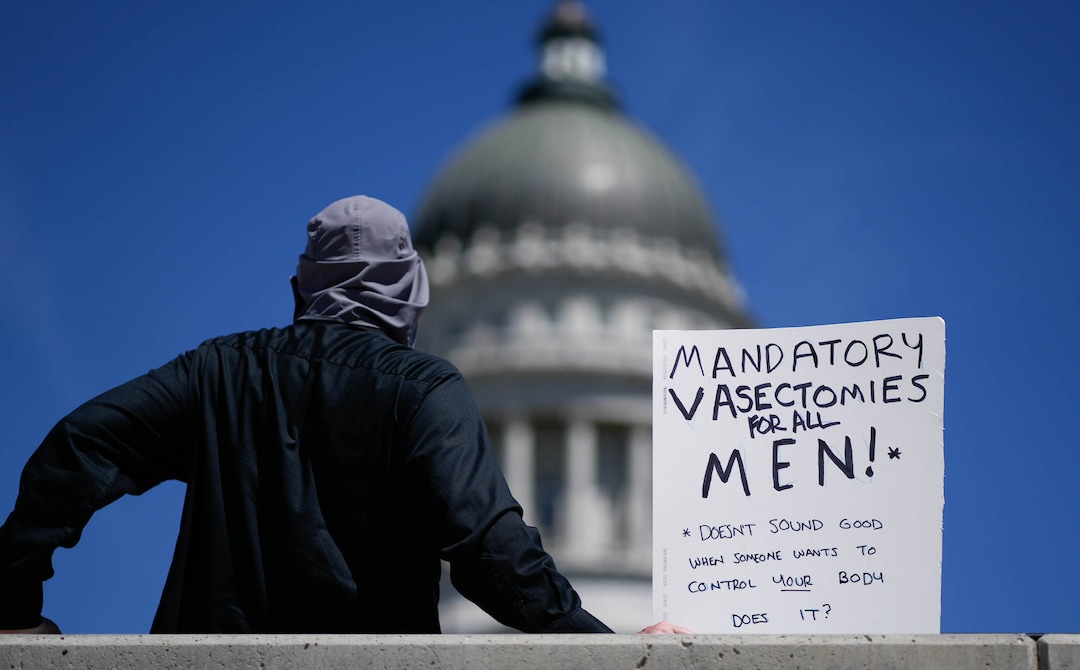 (Francisco Kjolseth | The Salt Lake Tribune) Protesters gather at the Utah Capitol for a “Bans Off Our Beehive” rally in support of abortion rights on Saturday, May 14, 2022.