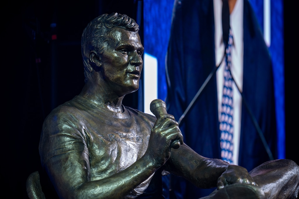 (Trent Nelson  |  The Salt Lake Tribune) A sculpture of Charlie Kirk is unveiled at a memorial event marking one year since Kirk’s shooting death at Utah Valley University in Orem on Thursday, Sept. 10, 2026. A University of Utah student has apologized for joking about the anniversary that day on a cake with frosting that read, "Happy Kirkiversary."