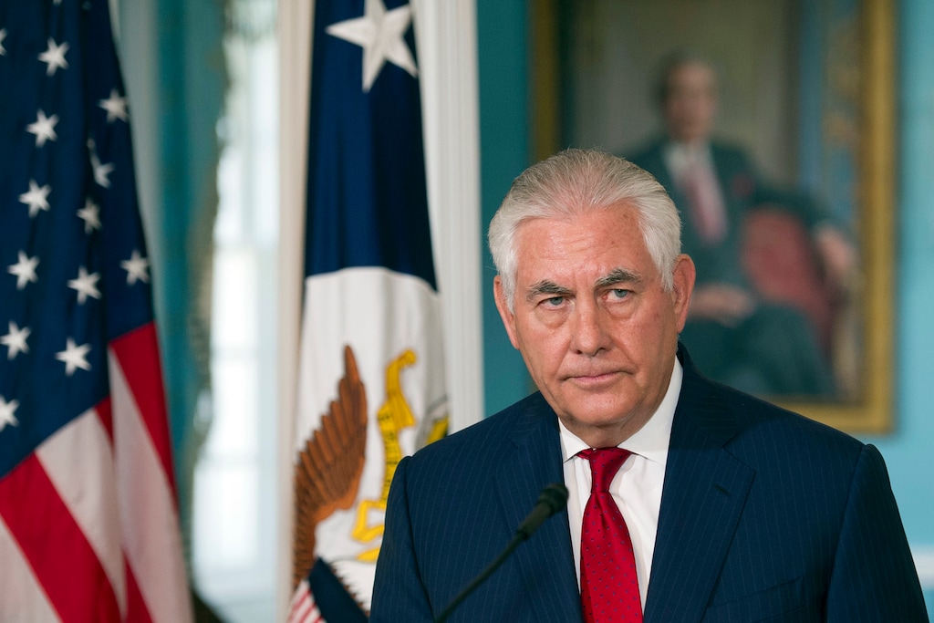 Secretary of State Rex Tillerson makes a statement at the State Department in Washington, Wednesday, Oct. 4, 2017. (AP Photo/Cliff Owen)