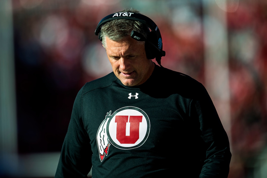 (Chris Detrick  |  The Salt Lake Tribune)  Utah Utes head coach Kyle Whittingham during the game at Rice-Eccles Stadium Saturday, October 21, 2017.  Arizona State Sun Devils defeated Utah Utes 30-10.