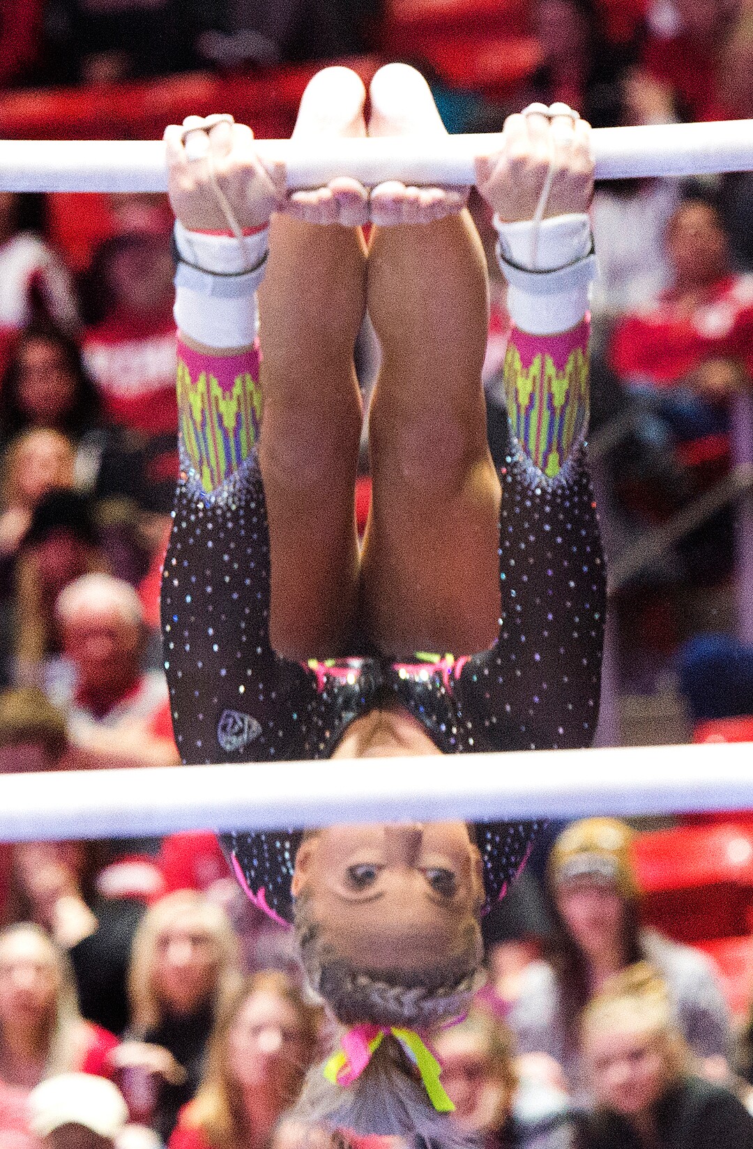 (Rick Egan  |  The Salt Lake Tribune)   MyKayla Skinner competes on the bars for Utah, in Gymnastics action Utah vs. Oregon State at the Jon M. Huntsman Center, Friday, January 19, 2018.