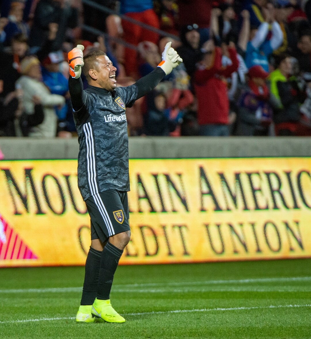 (Rick Egan  |  The Salt Lake Tribune)      Real Salt Lake goalkeeper Nick Rimando (18) reacts as Real Salt Lake defeats the Houston Dynamo 2-1 in his last regular season home game, in MLS soccer action, at Rio Tinto Stadium, Sunday, Sept. 29, 2019.