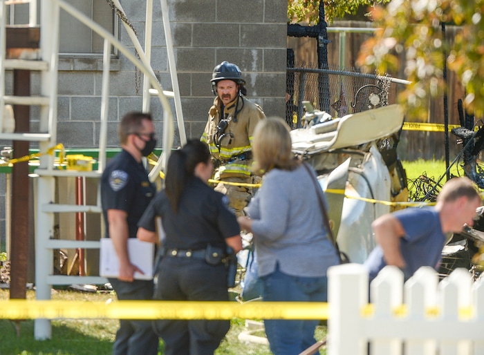 (Leah Hogsten | The Salt Lake Tribune) A plane crashed into a West Jordan neigborhood at Old Bingham Highway and Newcastle Rd., July 25, 2020.