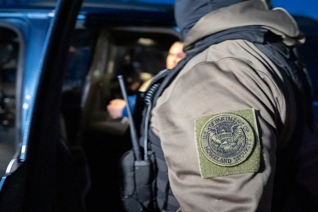 (Alex Brandon | AP) U.S. Immigration and Customs Enforcement officers detain a person, Monday, Jan. 27, 2025, in Silver Spring, Md.