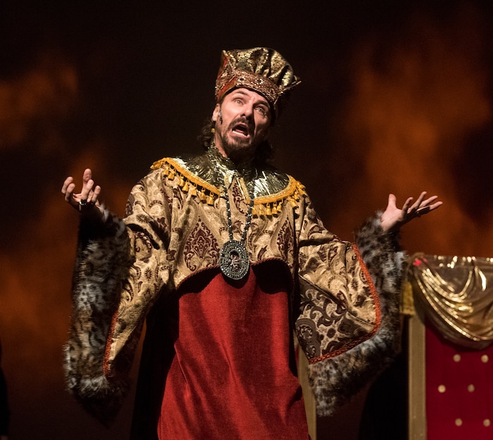 (Rick Egan  |  The Salt Lake Tribune) Eric McGraw plays King Minnoch in a rehearsal Nov. 27 of  "The Other Wise Man," a musical based on the Henry Van Dyke novella that opens Nov. 29 at Wasatch Jr. High.