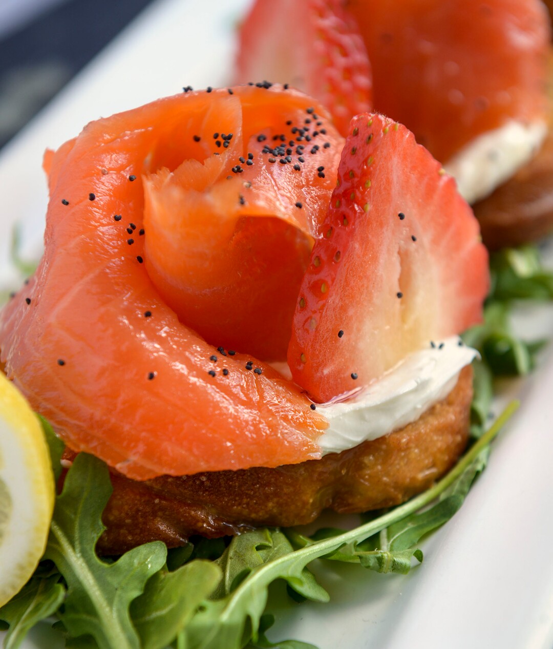 (Leah Hogsten  |  The Salt Lake Tribune) Roselline di Salmone with smoked salmon, cream cheese, bread rucola and strawberries, $15 at Osteria Amore, serving traditional flavors of Italy with a modern spin, Jan. 10, 2020.