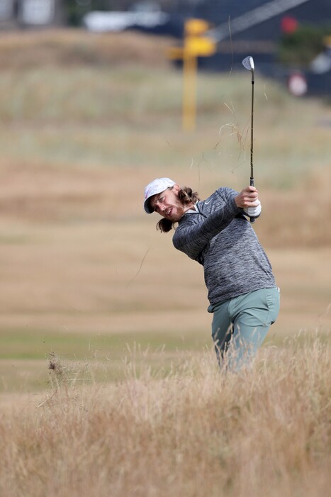 Tommy Fleetwood practicing during preview day one of The Open Championship 2018 at Carnoustie Golf Links, Angus, Britain, Sunday, July 15, 2018. (Richard Sellers/PA via AP)