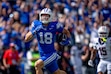 (Trent Nelson | The Salt Lake Tribune) BYU Cougars wide receiver Reggie Frischknecht (18) runs for a touchdown as BYU hosts Arizona, NCAA football in Provo on Saturday, Sept. 12, 2026.