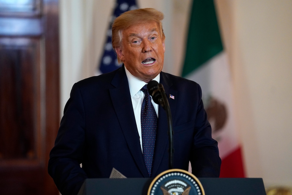 (Evan Vucci | AP file photo)  President Donald Trump delivers a statement before a dinner at the White House, Wednesday, July 8, 2020, in Washington.