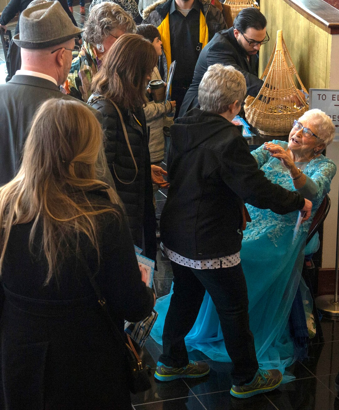 (Rick Egan  |  The Salt Lake Tribune)      Lois Archuleta greets friends and loved ones of her husband of 60-years, at the Memorial service for Robert "Archie" Archuleta, at the Rose Wagner Theatre, Saturday, March 2, 2019.