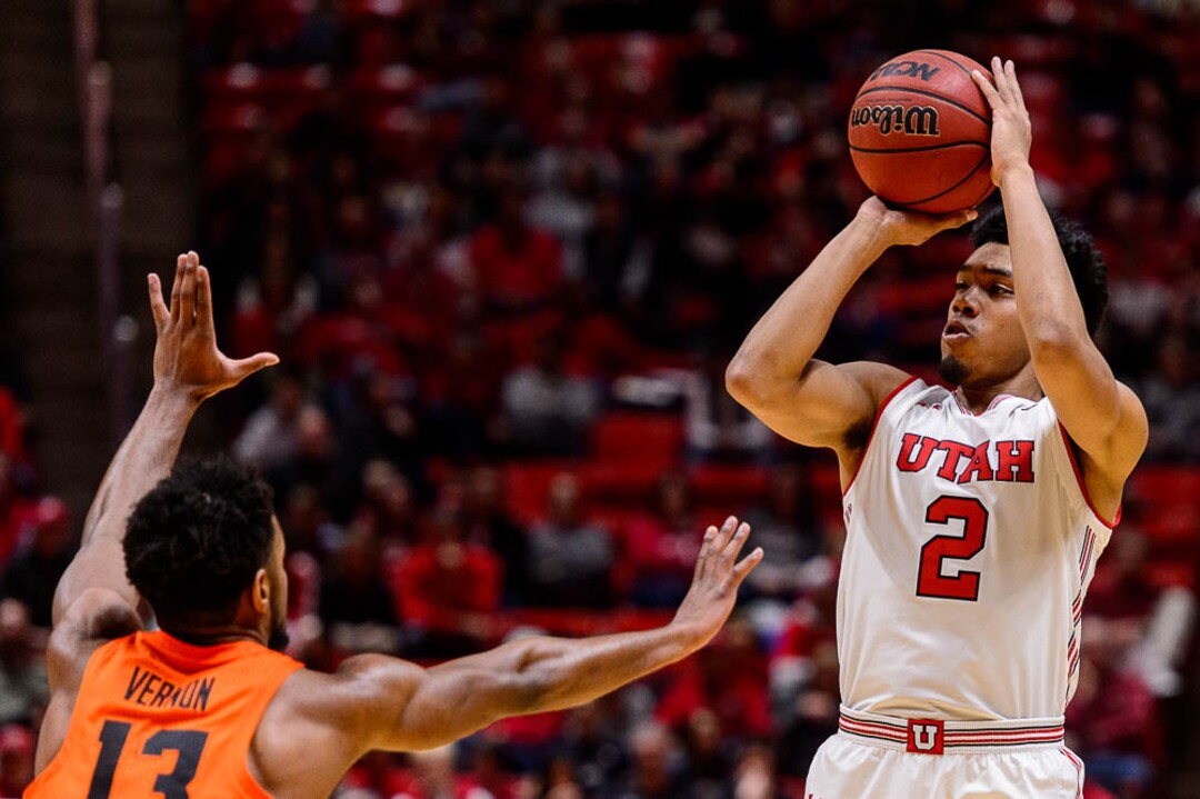(Trent Nelson | The Salt Lake Tribune)  Utah Utes guard Sedrick Barefield (2) as Utah hosts Oregon State, NCAA basketball in Salt Lake City on Saturday Feb. 2, 2019.