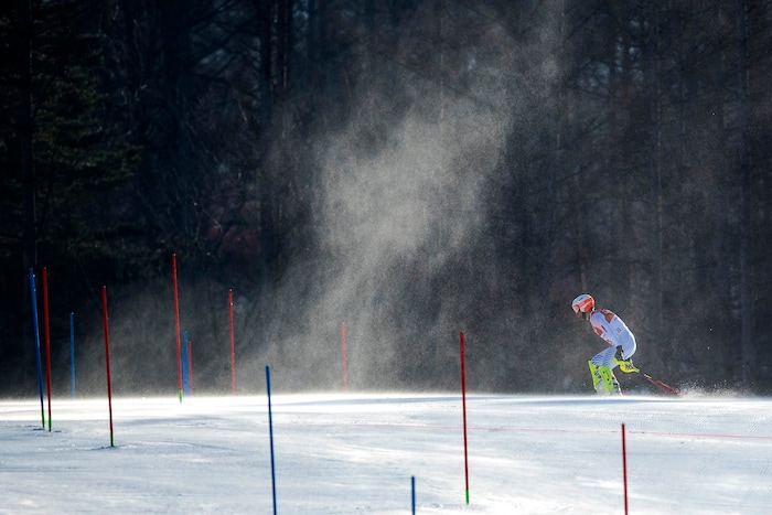 (Chris Detrick  |  The Salt Lake Tribune)  USA's Jared Goldberg skis back up the hill after losing control while competing in the Men's Alpine Combined at Jeongseon Alpine Centre during the Pyeongchang 2018 Winter Olympics Tuesday, February 13, 2018.  Goldberg finished in 36th place with a time of 2:22.88.