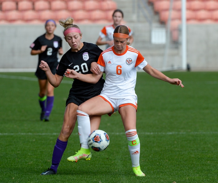 (Chris Samuels | The Salt Lake Tribune) Skyridge plays Riverton in the 6A girls’ soccer state championships at Rio Tinto Stadium in Sandy, Friday, Oct. 22, 2021.