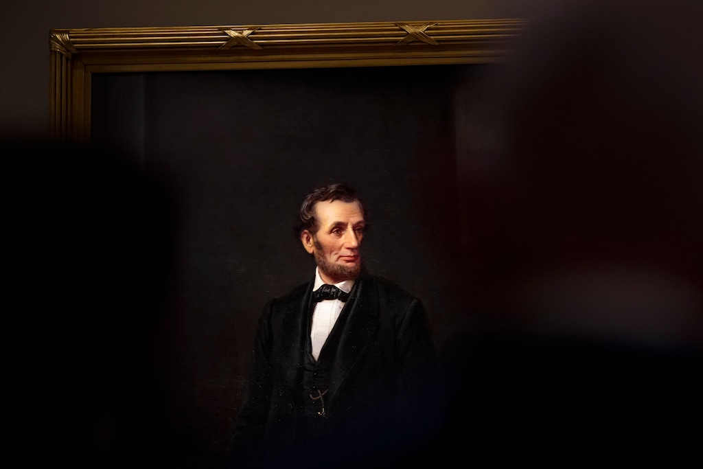 (Carolyn Kaster | AP) A life-size painting of President Abraham Lincoln by artist W.F.K. Travers, on display Friday, Feb. 10, 2023, in Washington.