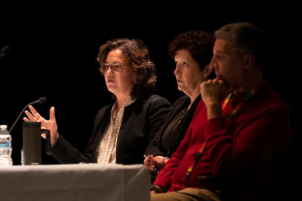 (Rick Egan | The Salt Lake Tribune) Salt Lake City School District Superintendent Elizabeth Grant announces a recommendation to close four Salt Lake City elementary schools, during a meeting at Glendale Middle School, on Monday, Nov. 20, 2023. The school board could vote as early as Tuesday evening to shutter campuses.